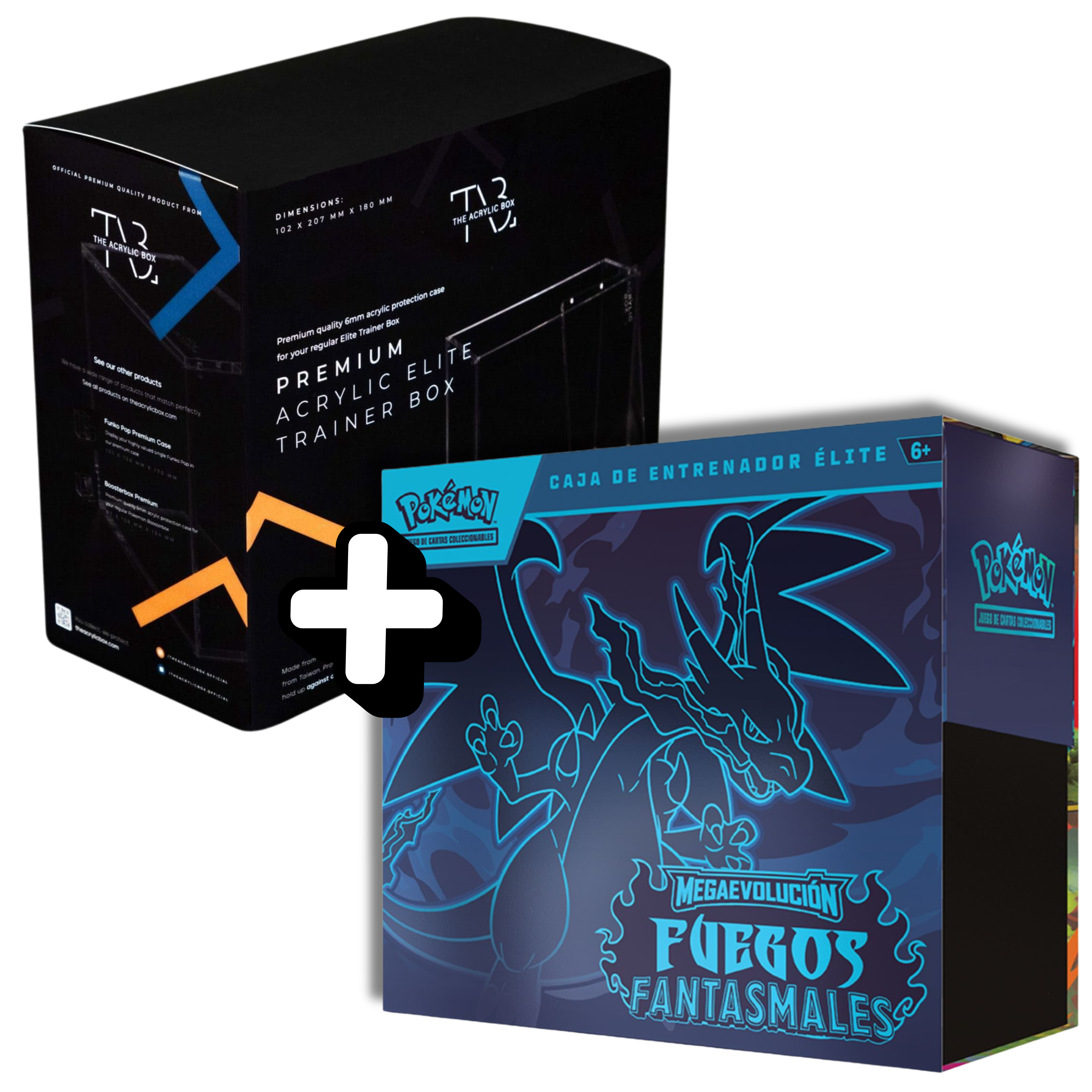 ETB Caja de Entrenador Elite Fuegos Fantasmales + Protector Acrílico para ETB