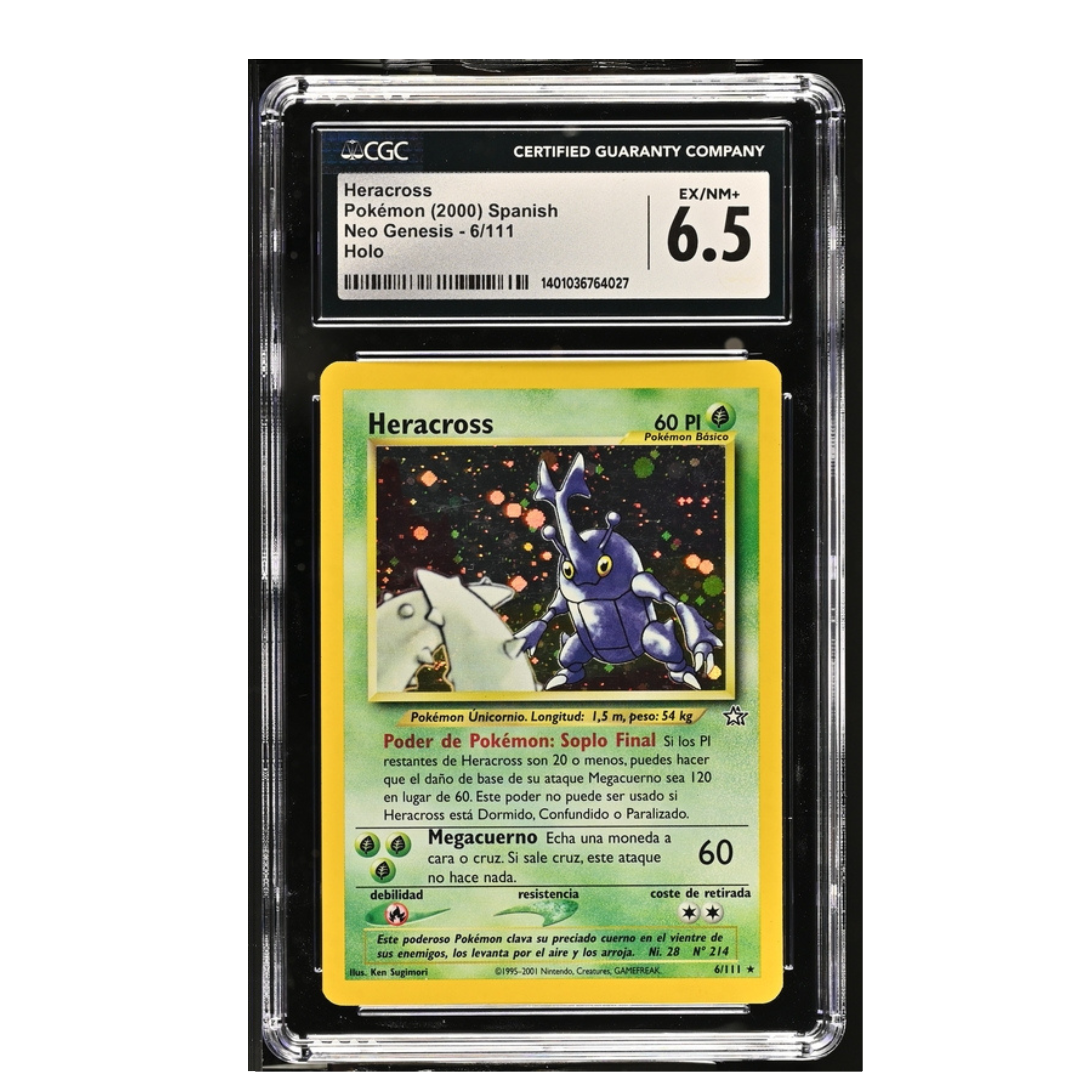 Heracross Pokémon (2000) Spanish - Neo Genesis - 6/111 - Holo - CGC 6.5