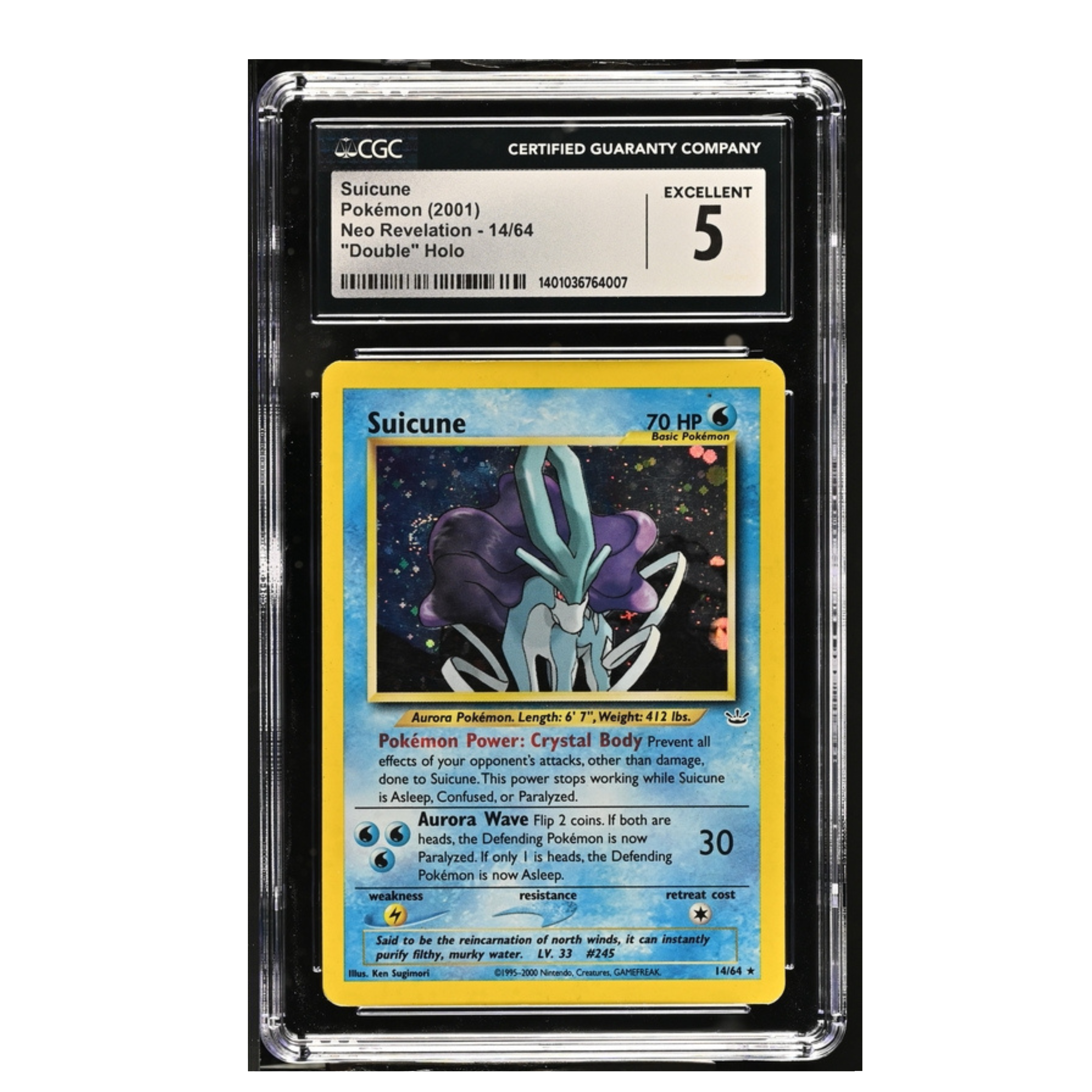 Suicune Pokémon (2001) - Neo Revelation - 14/64 - "Double" Holo - CGC 5