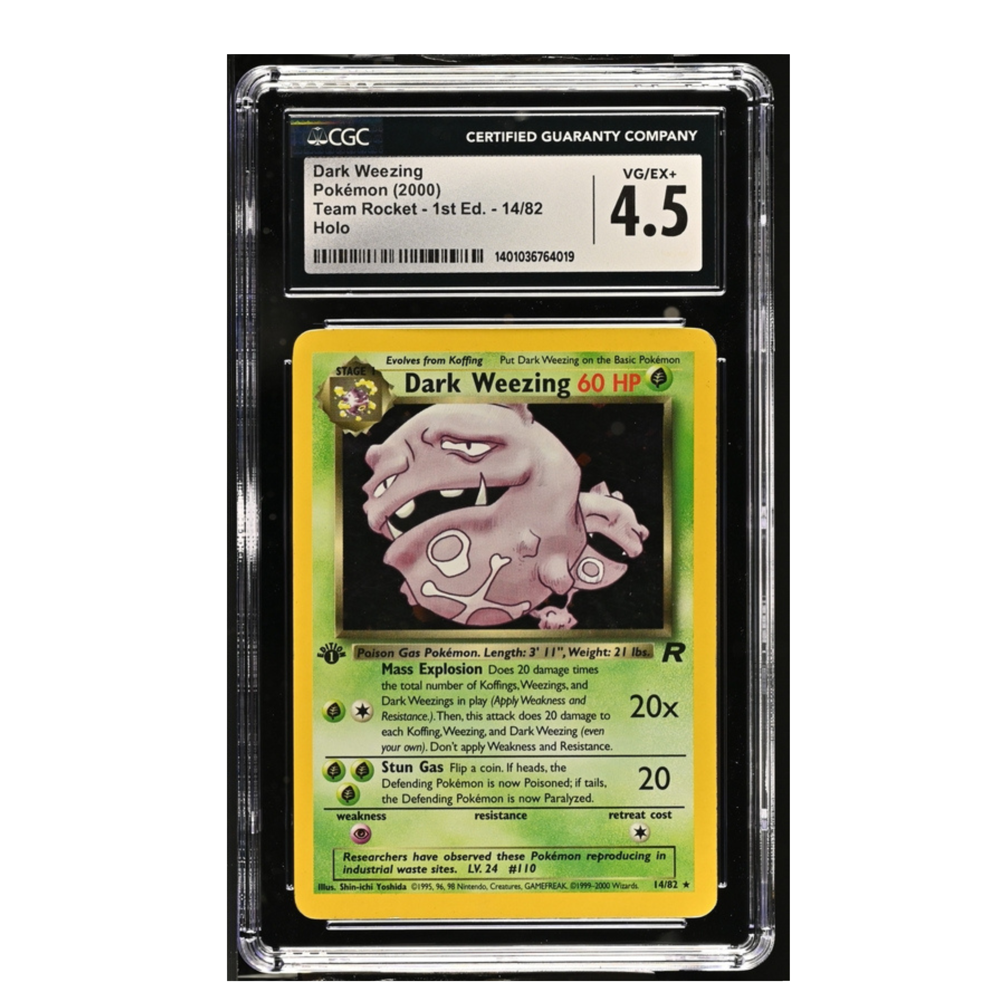 Dark Weezing Pokémon (2000) - Team Rocket - 1st Ed. - 14/82 - Holo - CGC 4.5