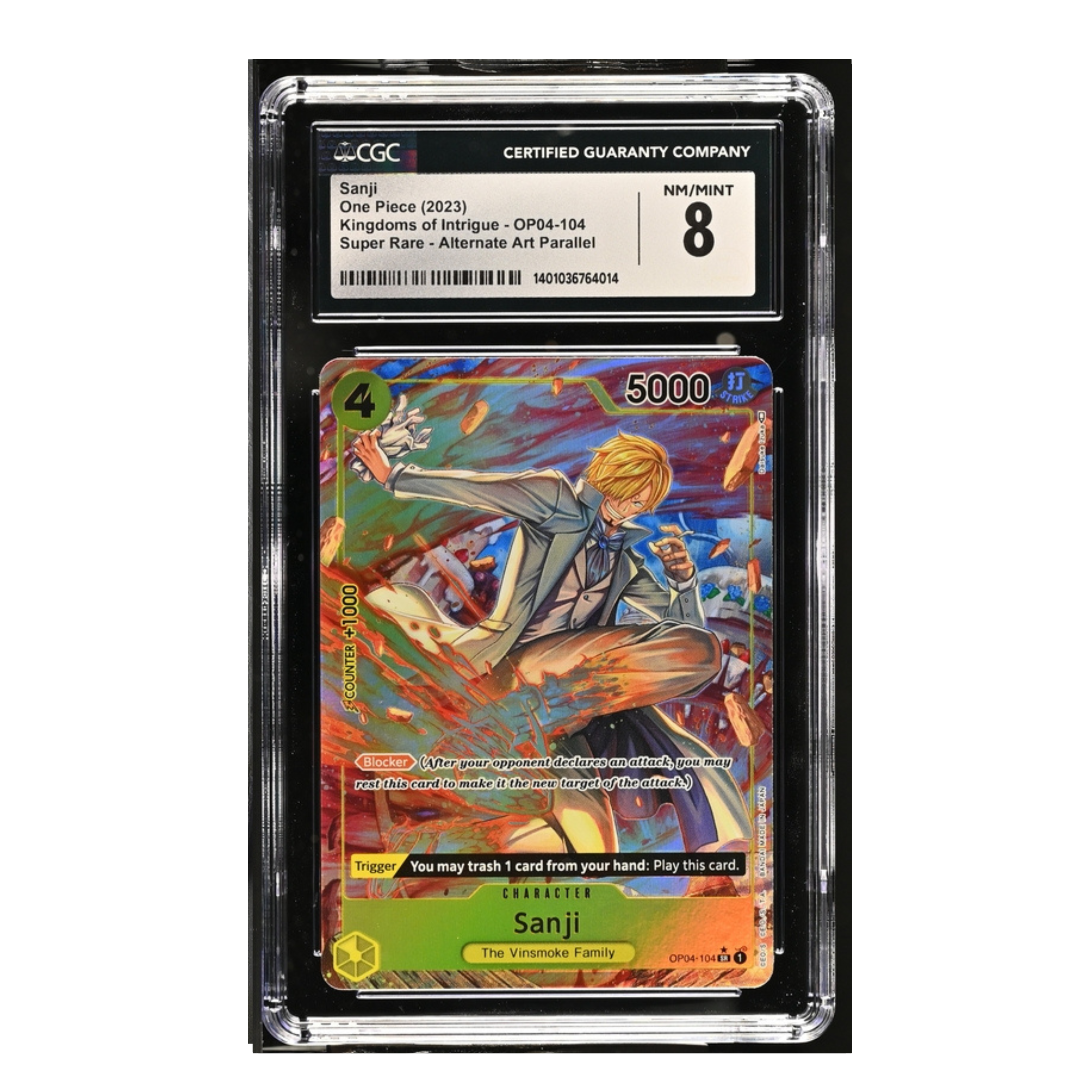 Sanji One Piece (2023) - Kingdoms of Intrigue - OP04-104 Super Rare - Alternative Art Parallel - CGC 8