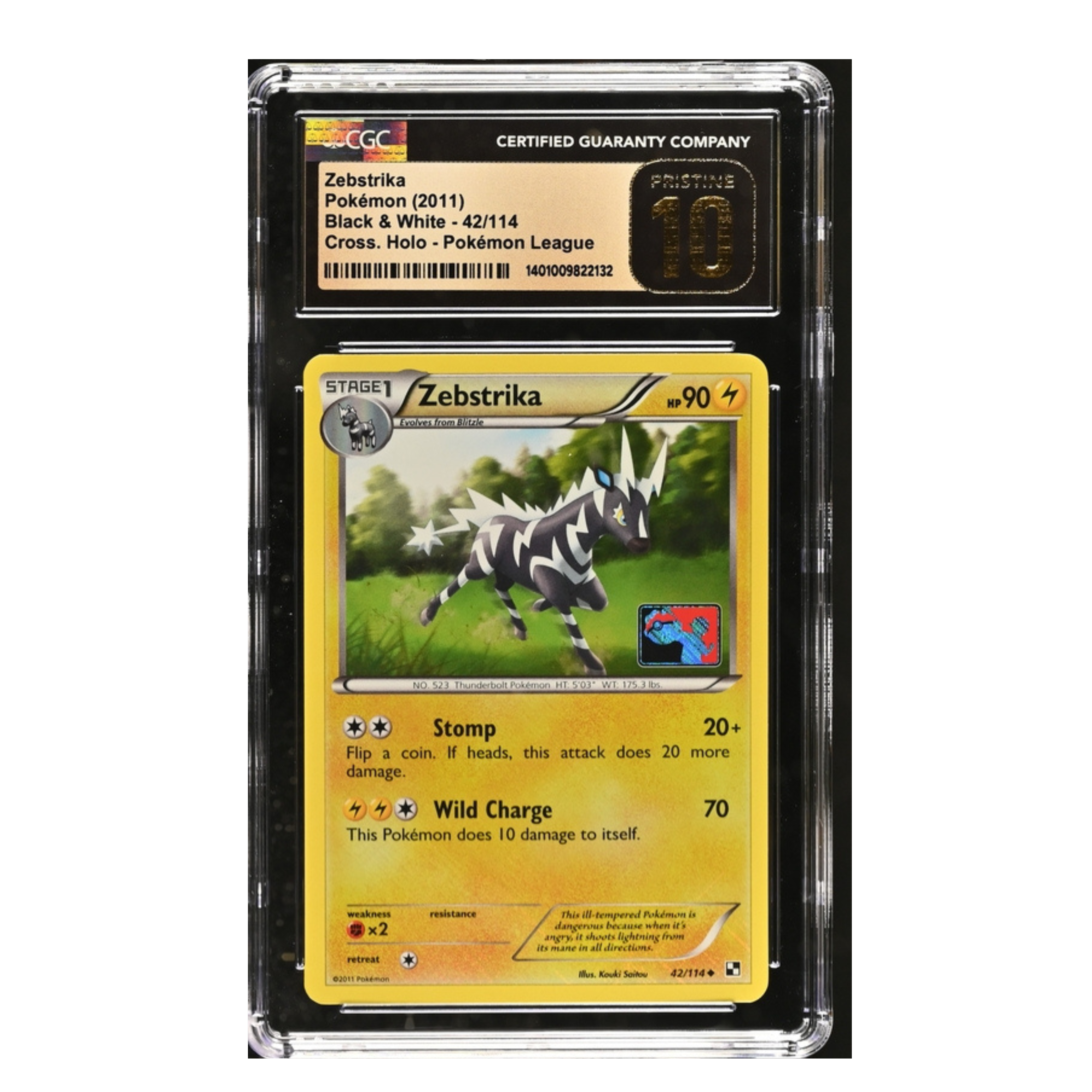 Zebstrika Pokémon (2011) - Black & White - 42/114 - Cross. Holo - Pokémon League - CGC 10 PRISTINE